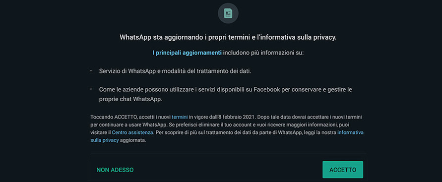 aggiornamento privacy whatsapp
