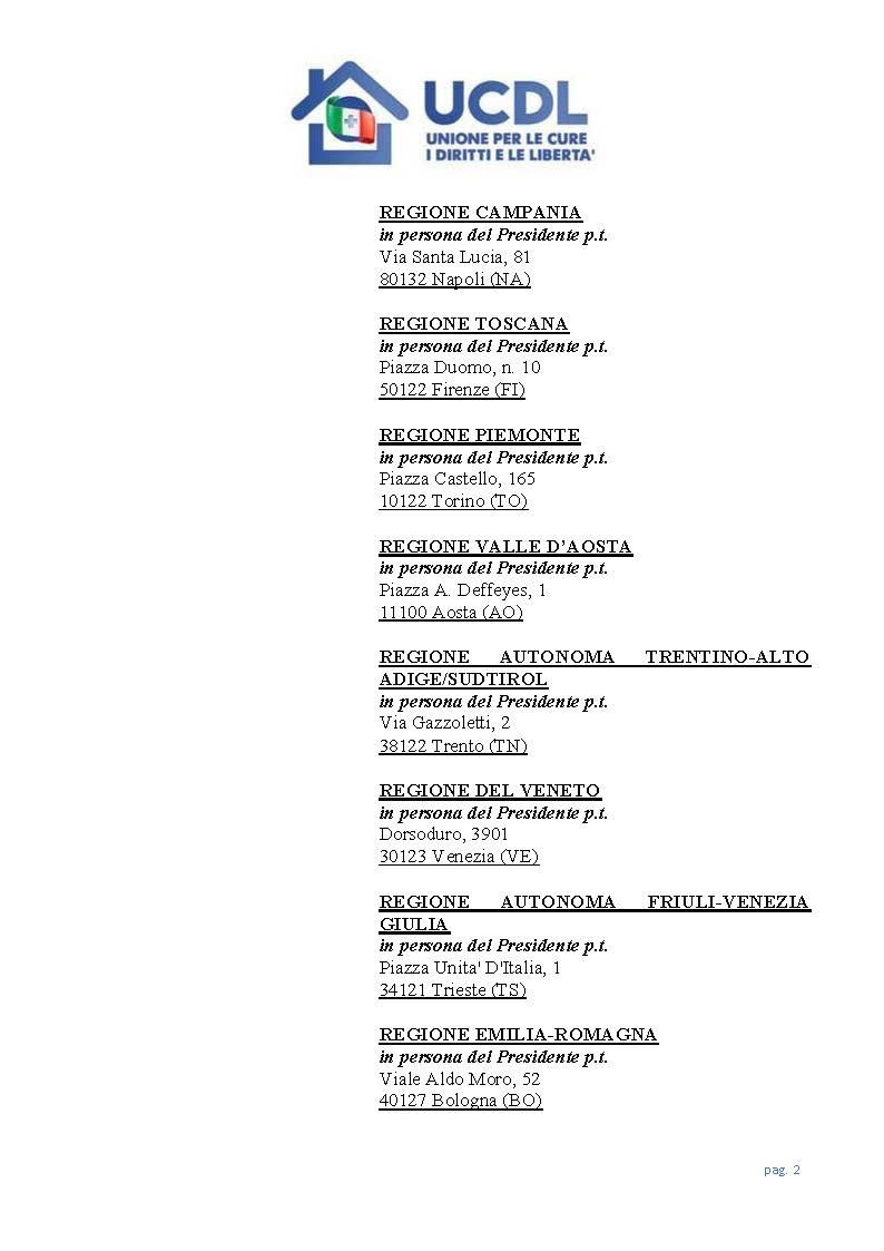 Green Pass sinonimo di discriminazione, diffida dell'UCDL contro la sua applicazione 5 Diffida alla regolare prestazione di servizi e attività Pagina 02