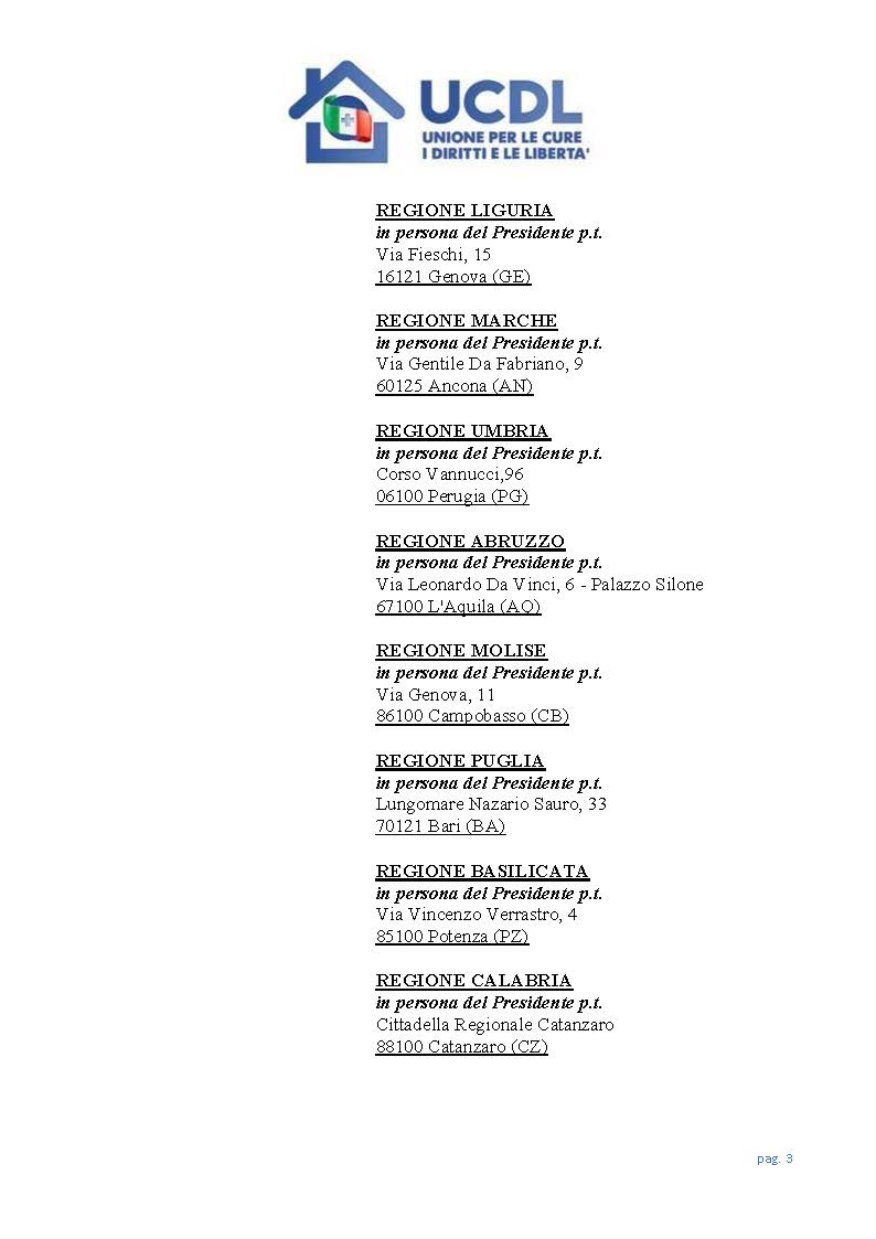 Green Pass sinonimo di discriminazione, diffida dell'UCDL contro la sua applicazione 6 Diffida alla regolare prestazione di servizi e attività Pagina 03