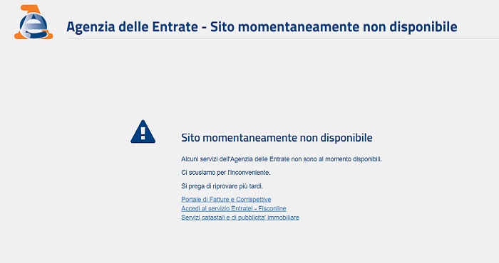 Non funziona il sito dell’Agenzia delle Entrate il 30 marzo: in tilt con errore server