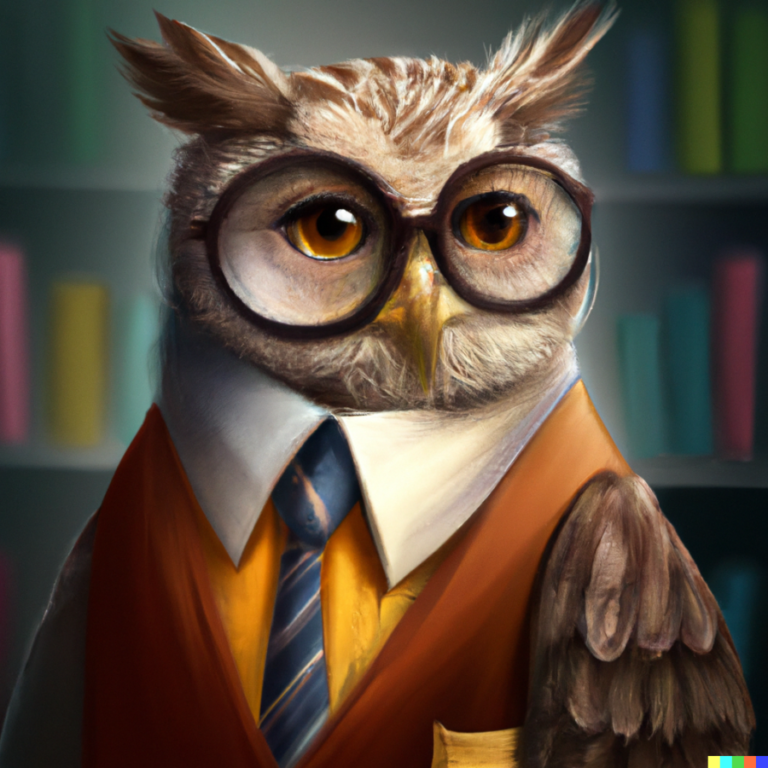 DALL·E 2022 08 04 18.35.03 a stern looking owl dressed as a librarian digital art