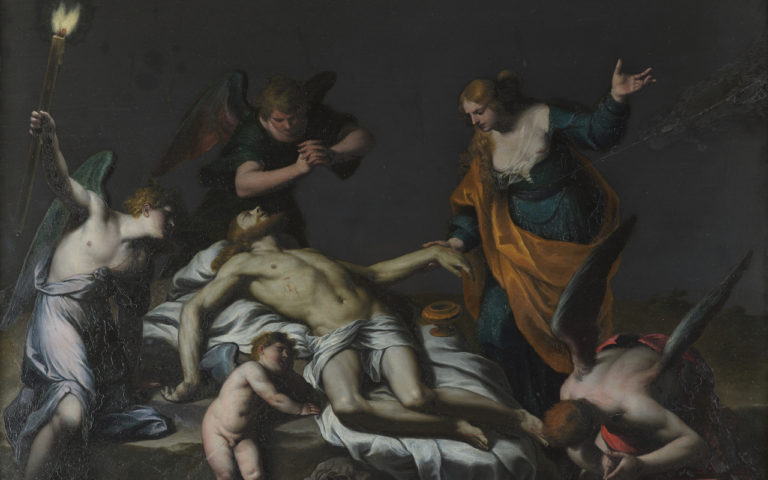 124961 Alessandro Turchi Cristo morto con Maddalena e angeli olio su lavagna 42 x 53 cm Galleria Borghese Roma Galleria Borghese