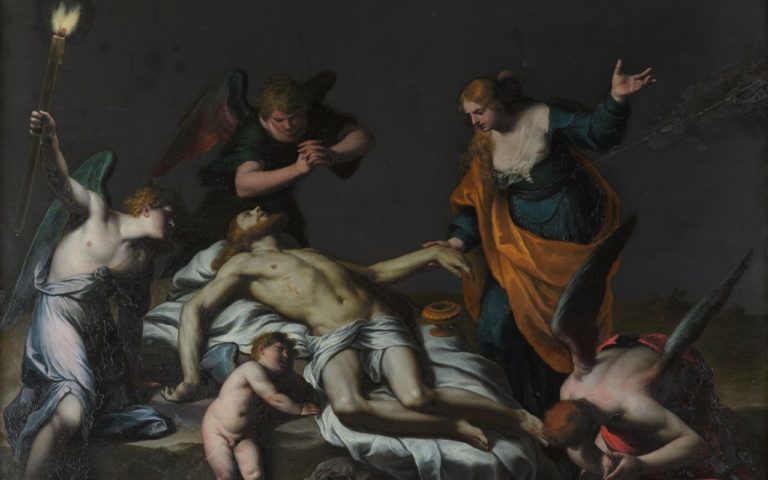 132561 Alessandro Turchi Cristo morto con Maddalena e angeli olio su lavagna 42 x 53 cm Galleria Borghese Roma Galleria Borghese