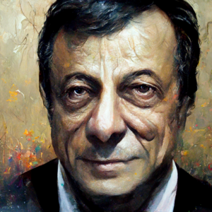 portrait, mario draghi magical atmosphere, oil painting