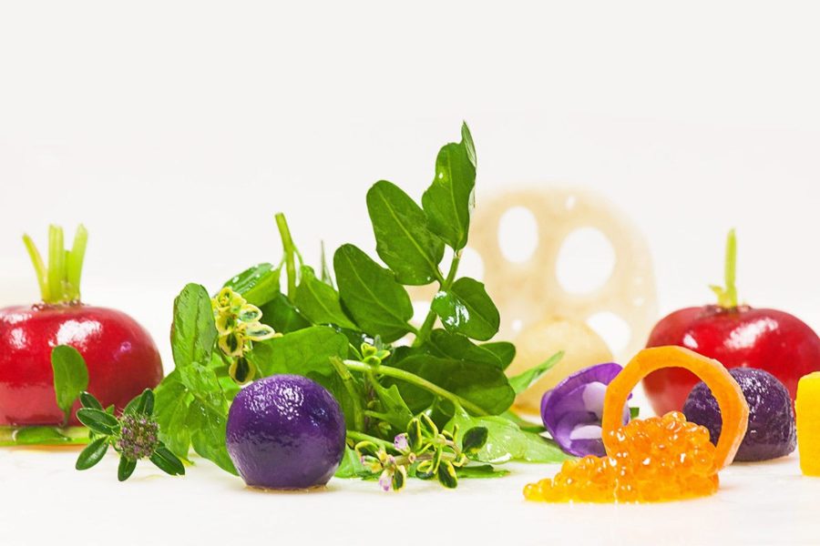 Gamberi radici tuberi e crescione