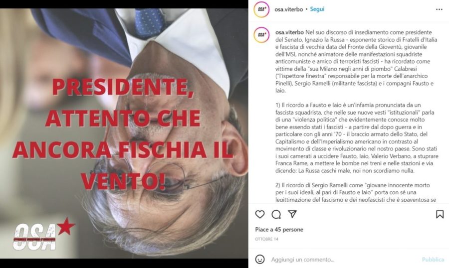 ignazio la russa a testa in giu la foto sul profilo instagram osa