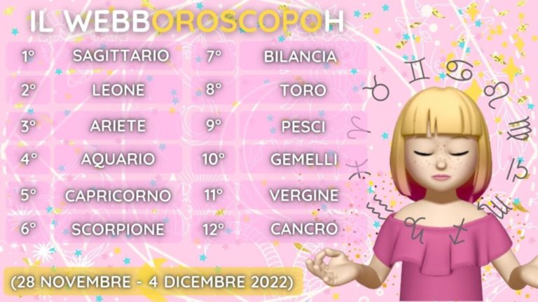 OROSCOPO CLASSIFICA SETTIMANALE 28 NOVEMBRE 4 DICEMBRE 1024x576 1