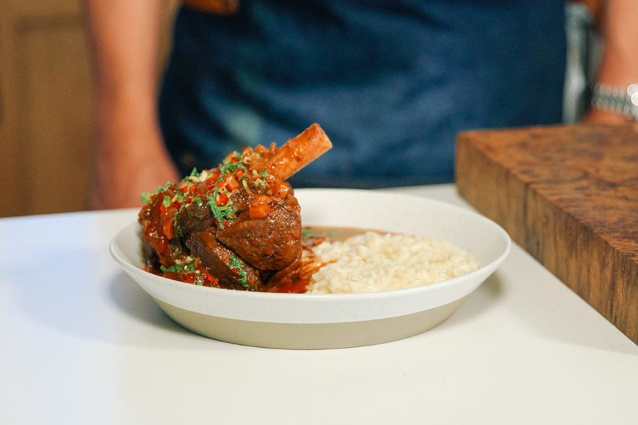 Stinco di agnello gallese con risotto alla parmigiana