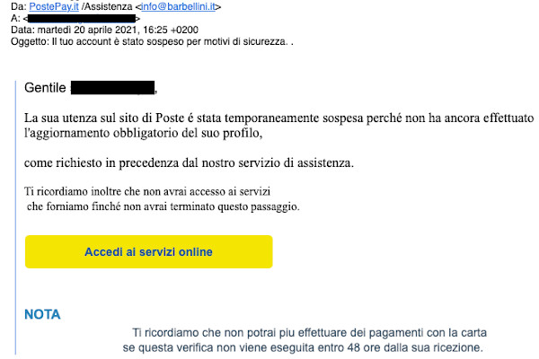 email di accesso di poste italiane