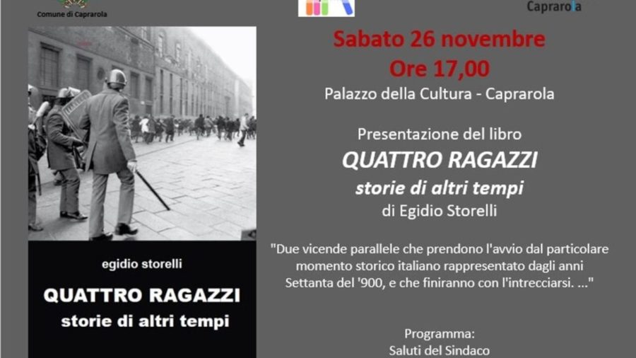 Sabato al Palazzo della Cultura a Caprarola la presentazione del libro “Quattro ragazzi, storie di altri tempi” di Egidio Storelli