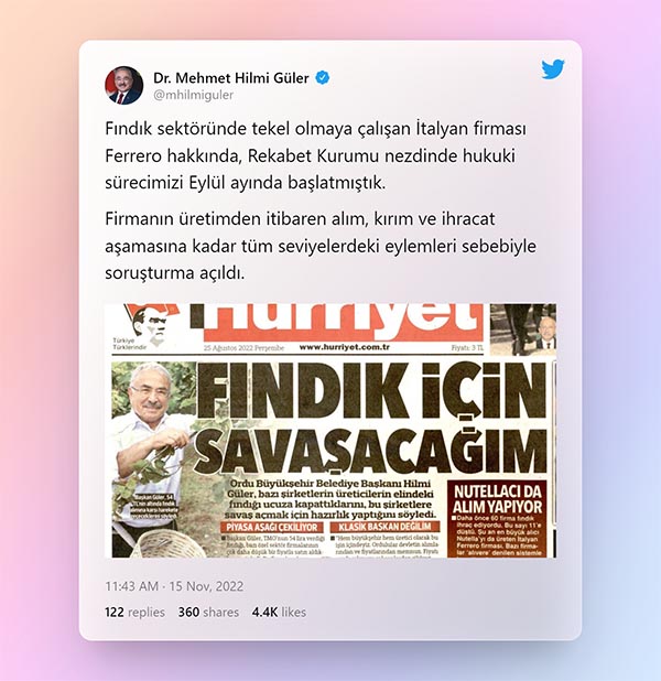 tweet sindaco turco nocciole