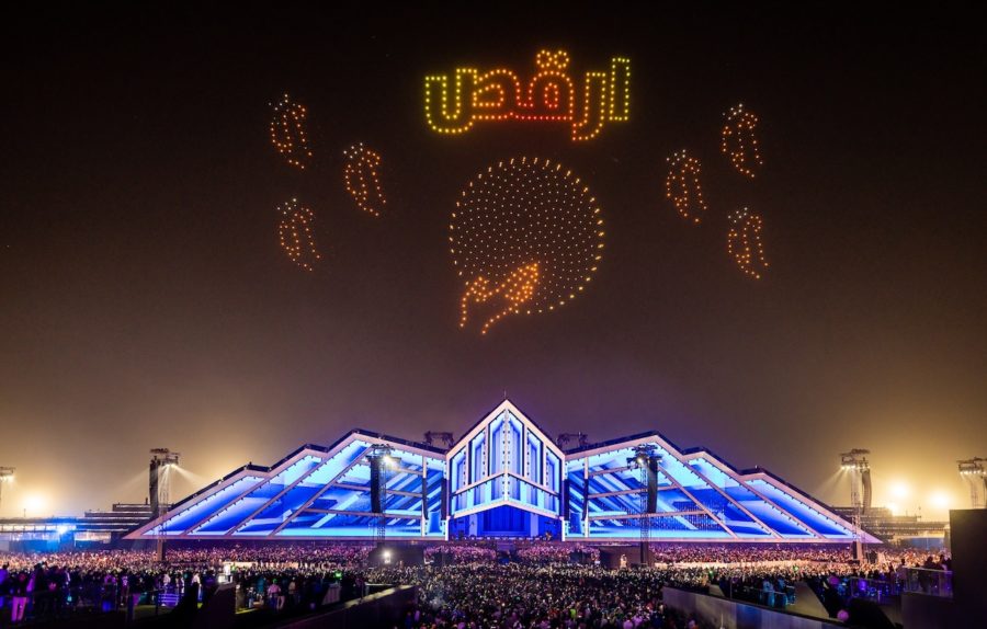 Drones in the sky above the main stage on night one of SOUNDSTORM 2022