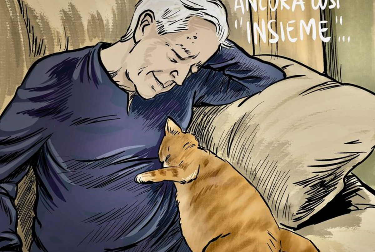 “Questa è l’ultima immagine di mio padre e del suo gatto Robin”: un legame di anime che neanche la morte ha spezzato 1 illustrazione Antonio Federico Art