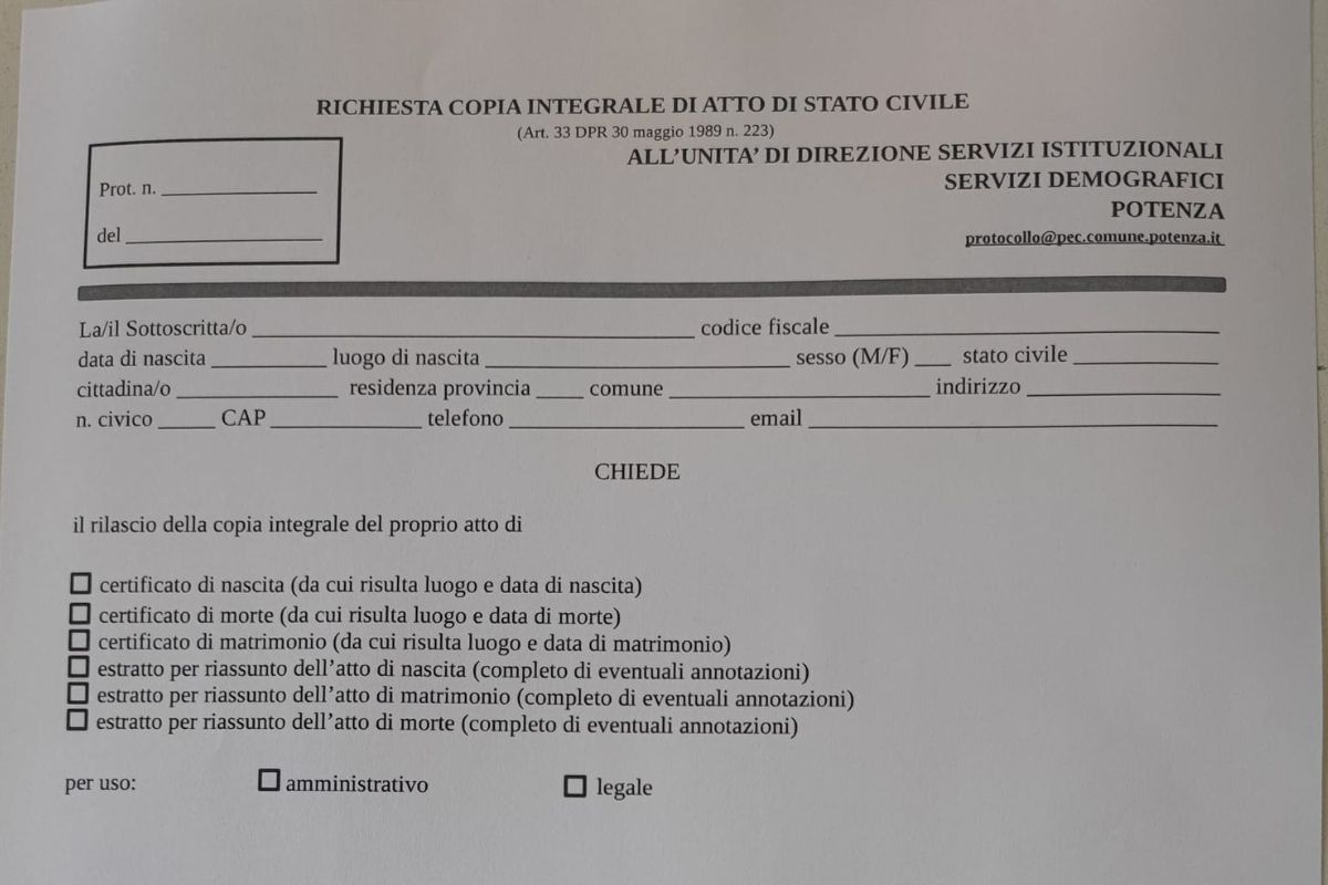 Potenza, è possibile ottenere il certificato di morte. Il comune: “È un refuso” 1 image f50e77f8 378c 4259 b334 f759db0c753f