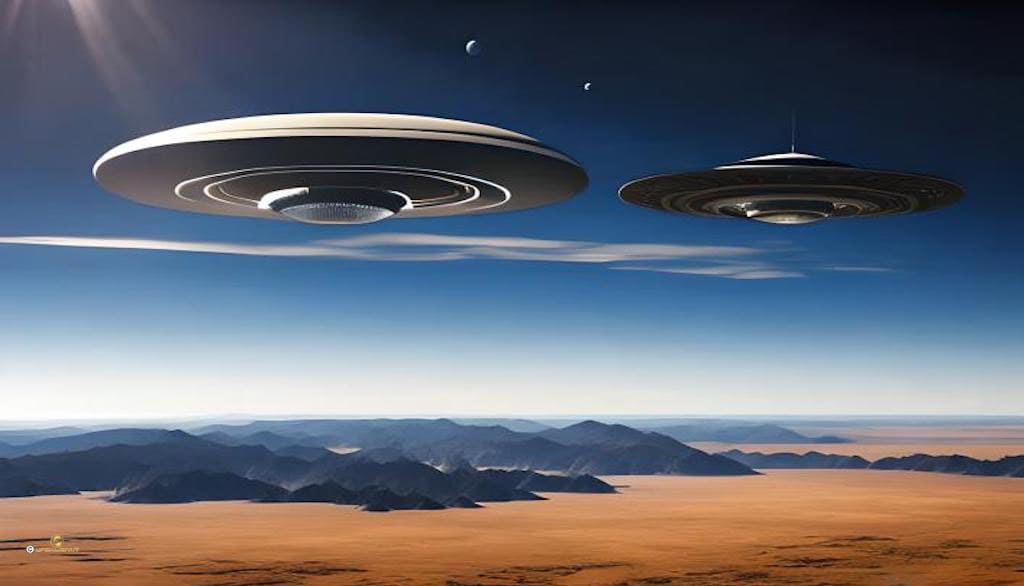 Due immensi UFO che volano nello spazio