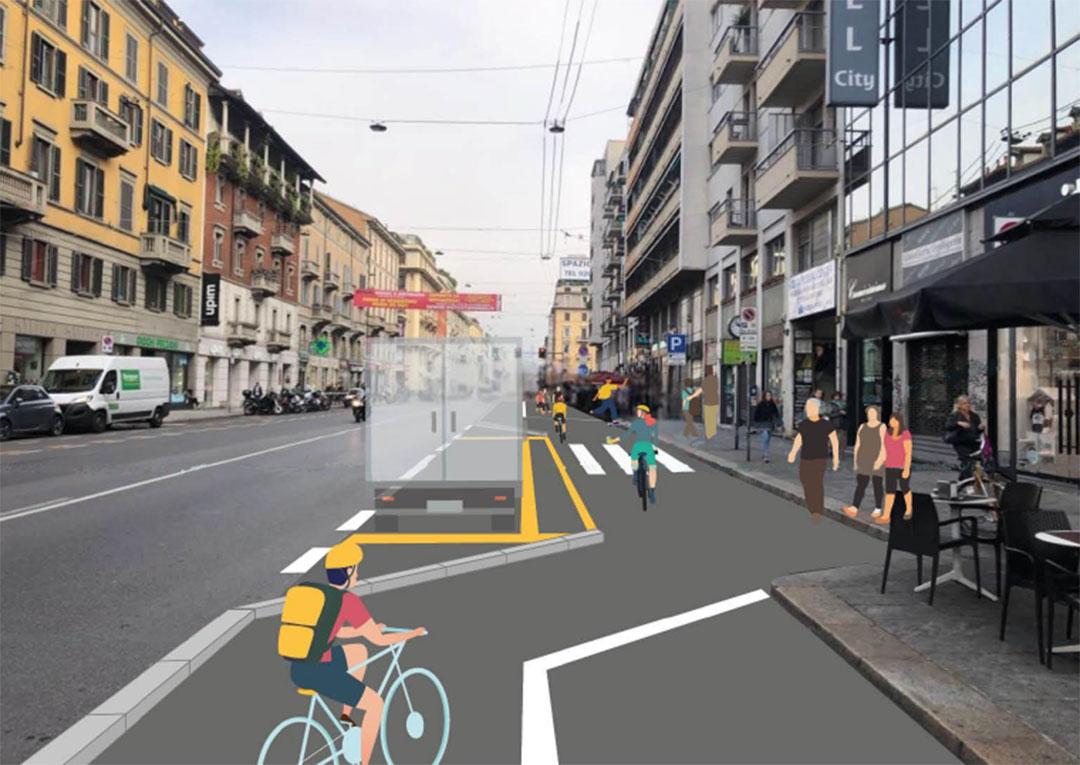 Milano: pista ciclabile Corso Buenos Aires, come sarà? 1 Pista ciclabile corso Buenos Aires 2