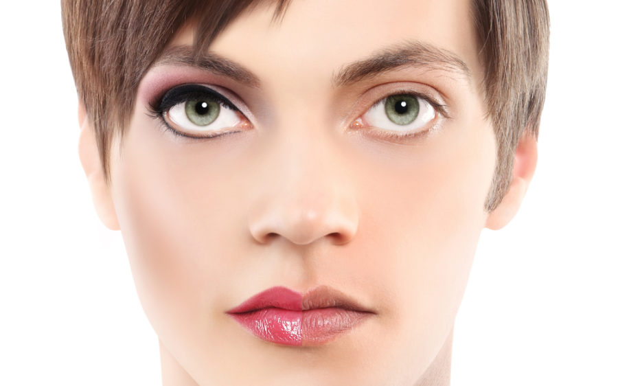 portrait half woman half man, androgyny concept