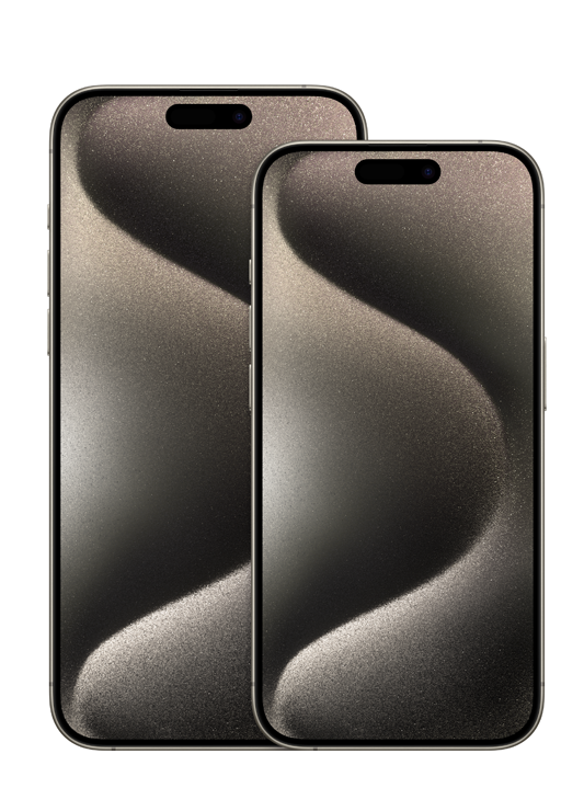 Apple iPhone 15 Pro lineup natural titanium front twitter.png