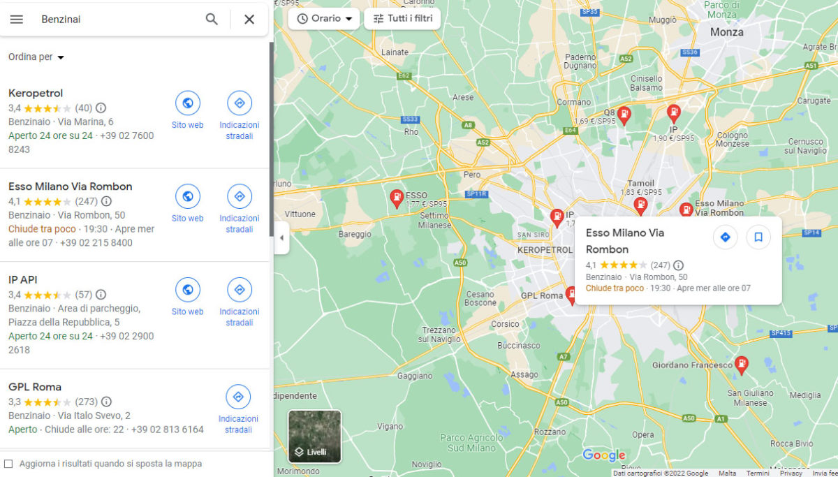 Benzinaio vicino a me aperto: come trovarlo online 1 Google Maps filtro benzinai.jpg