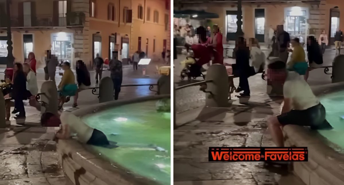 Roma turista nella Fontana dei Fiumi di Piazza Navona. Fonte Instagram Welcome to Favelas.jpg