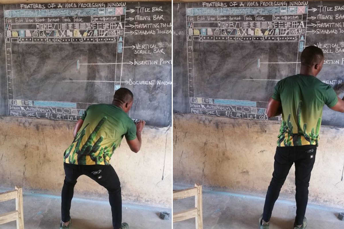 Non c’è il pc a scuola: insegnante trasforma la lavagna in un computer per spiegare agli studenti come funziona Microsoft Word 1 Word senza computer.jpg