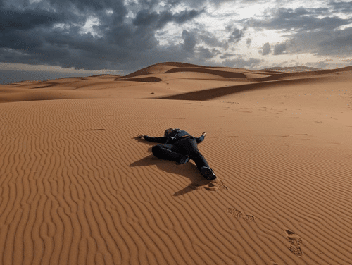 photograph of person sprawled on their back in a sandy desert m.png