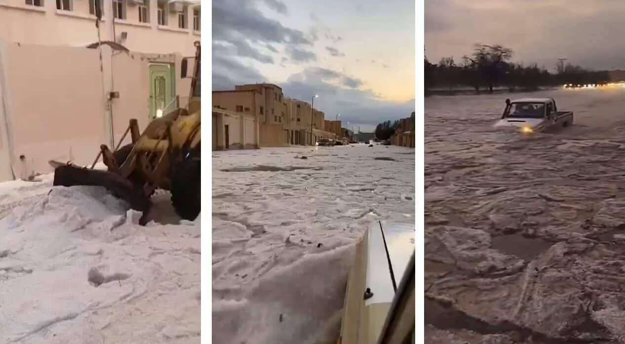 Burayda, Arabia Saudita: Violenta tempesta di grandine imbianca la città 1 Burayda Arabia Saudita Viole.jpg