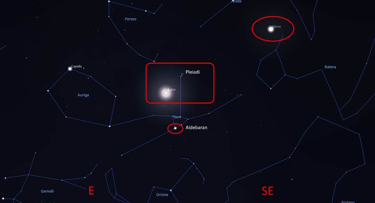 vigilia di natale 2023 con luna e pleaidi