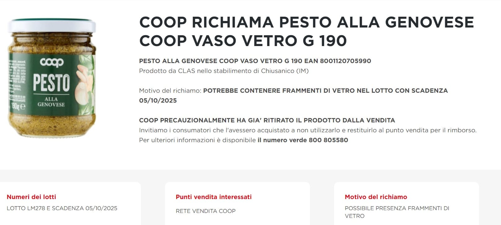 pesto coop richiamo