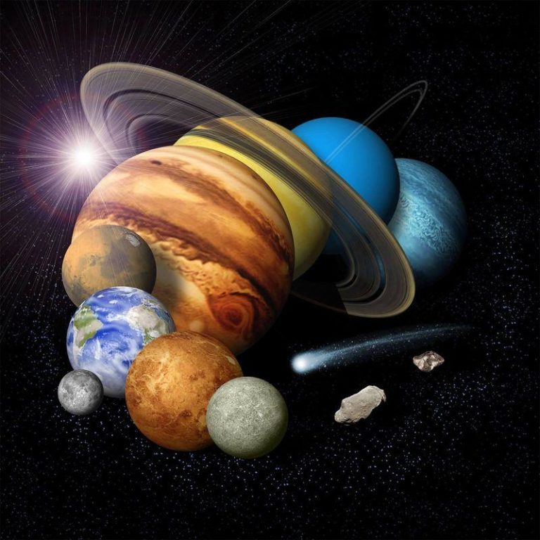rtist conception of a solar system montage of the eight planets a comet and an asteroid m.jpg