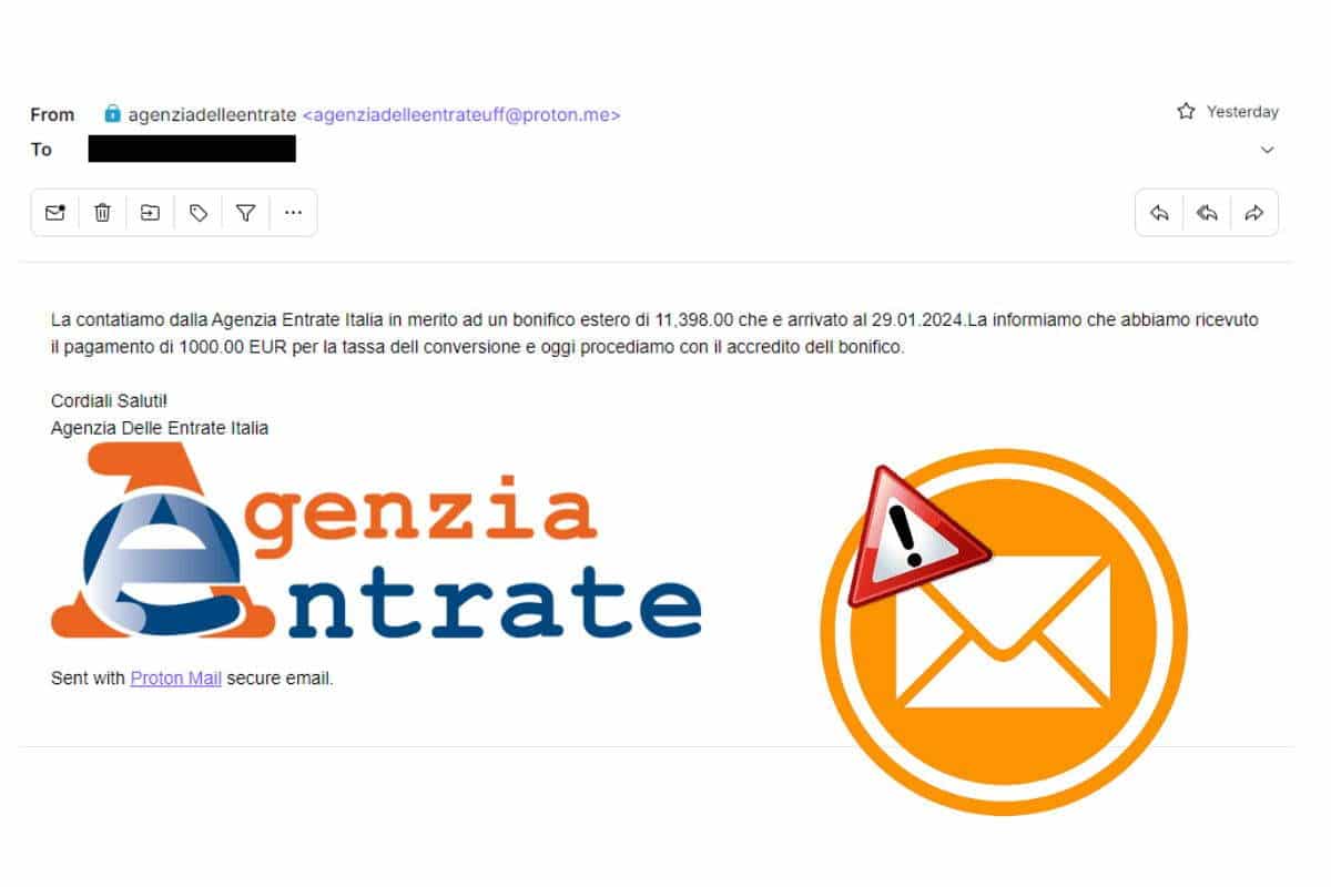 No, questa mail non è stata inviata davvero dall’Agenzia delle Entrate: attenzione alla nuova truffa 1 truffa agenzia entrate.jpg