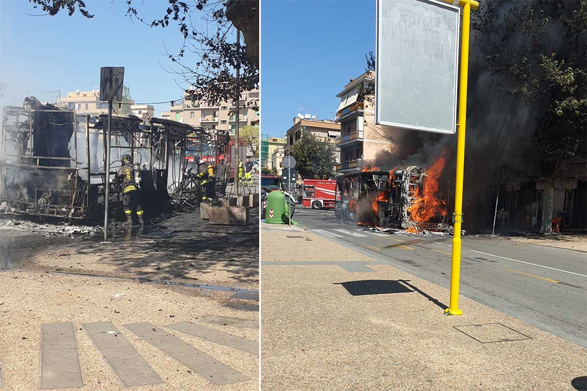 Autobus in fiamme alla periferia di Roma: tre persone intossicate 1 autobus .jpg
