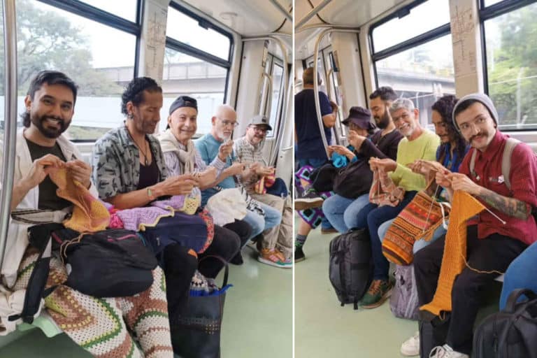 Questo gruppo di uomini lavora a maglia nella metro di Medellín (per abbattere gli stereotipi di genere) 1 Metro maglia.jpg