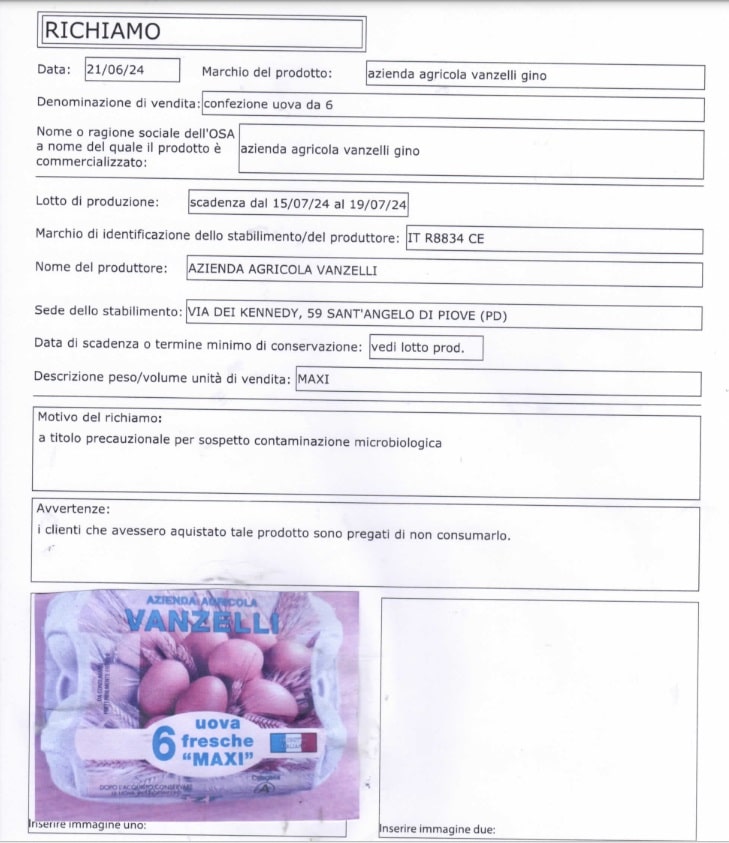richiamo uova vanzelli