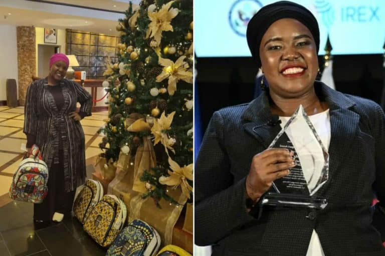 Jamila Mayanja ha sviluppato una borsa ad energia solare con materiali riciclati per le ragazze che studiano (con dentro assorbenti riutilizzabili) 8 Borsa.jpg