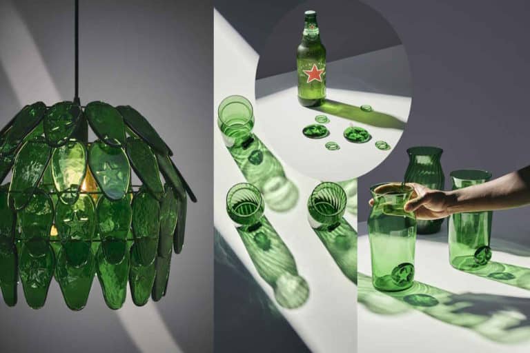 Heineken trasforma le sue bottiglie in lampadari e oggetti di design per sensibilizzare sul riciclo (e lanciare il vuoto a rendere in Africa) 6 heineken bottiglie design.jpg