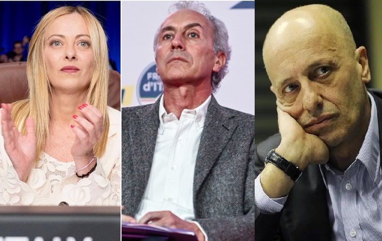 Marco Travaglio e Giorgia Meloni: «Una persona perbene che sta facendo male» 1 marco travaglio giorgia meloni alessandro sallusti.jpg