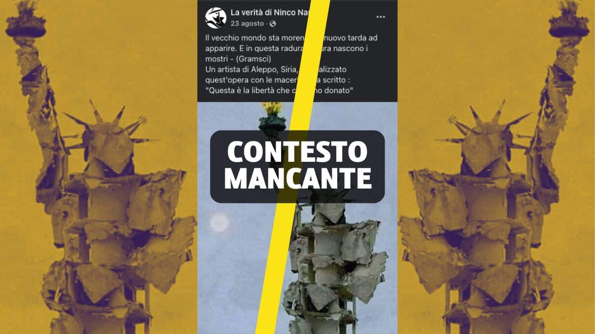 Siria, la statua della Libertà fatta con le macerie è un fotomontaggio 1 Statua liberta macerie siria .jpg