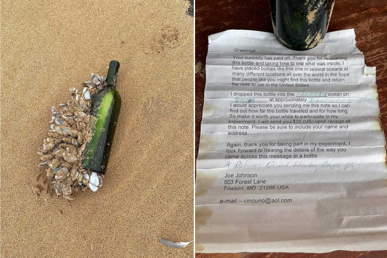 Lancia in mare una bottiglia con una ricompensa all’interno, ritrovata dopo 16 anni in una spiaggia in Australia 1 Bottiglia 16 anni.jpg