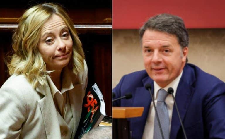 E show tra Meloni e Renzi. La premier Amico di Obama portavi il cappotto come lui. Il senatore Hai visto Salvini con la cravatta di Trump.jpg