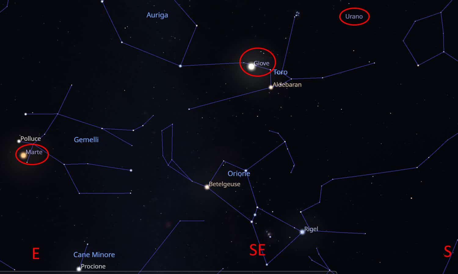 giove marte urano 21gen2025 h 19.30