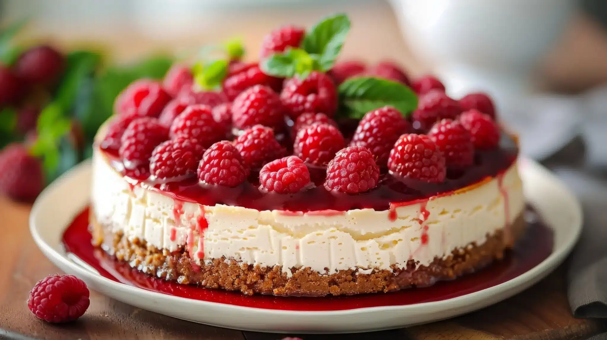 Cheesecake cioccolato e lamponi: senza cottura e super golosa! 1 Cheesecake ai lamponi scaled.jpg.webp