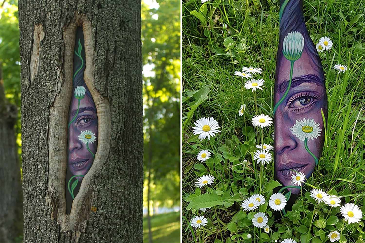 L’artista che trasforma gli alberi in tele viventi con i suoi meravigliosi ritratti. Sembrano dipinti sul tronco ma non è così! 1 dinho bento ok.jpg