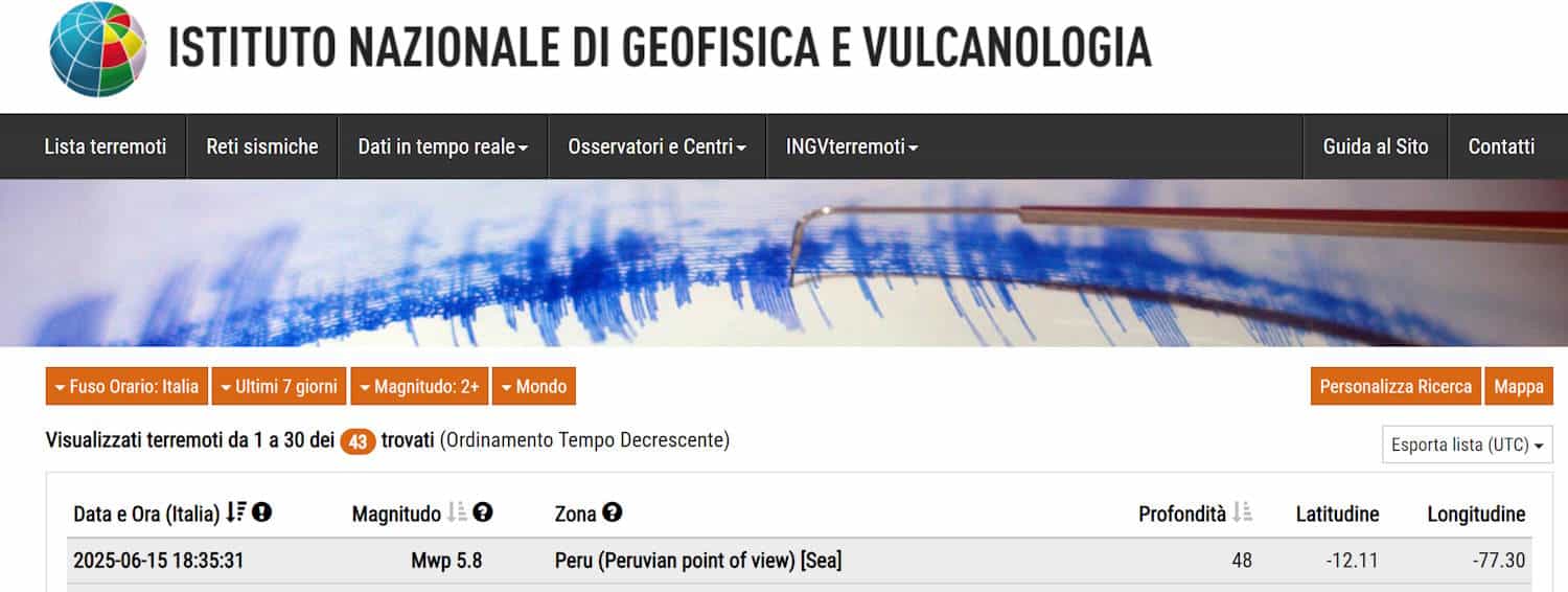 terremoto perù 15 giugno 2025