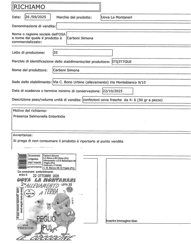 richiamo uova coccoline
