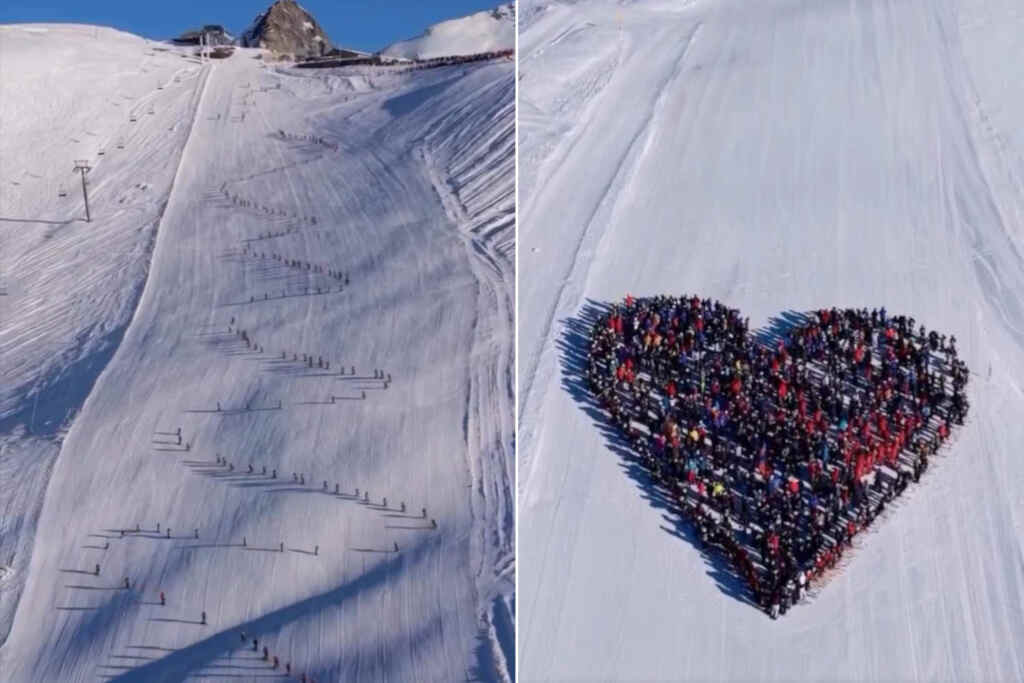 Un enorme cuore sulle piste da sci di Crans-Montana: il commovente omaggio alle vittime della strage di Capodanno 2 Cuore Crans Montana