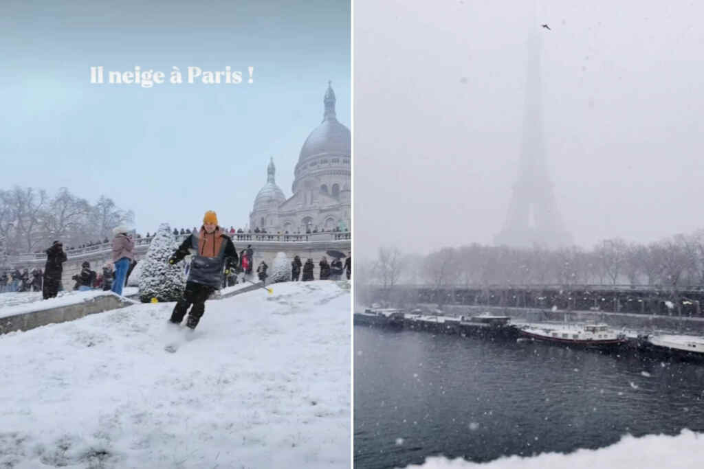 La neve ricopre Parigi e Montmartre si trasforma in una pista da sci: le scene sembrano uscite da una fiaba 2 Neve Parigi