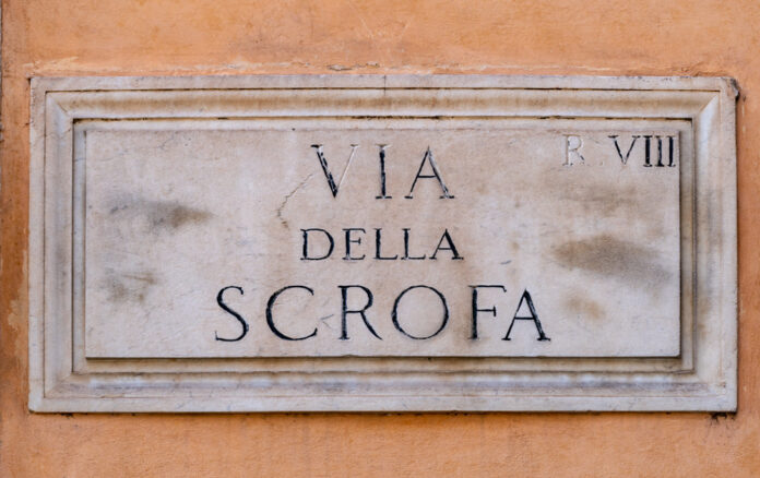 Street,Sign,"via,Della,Scrofa",In,Rome,,Italy,,Historical,District